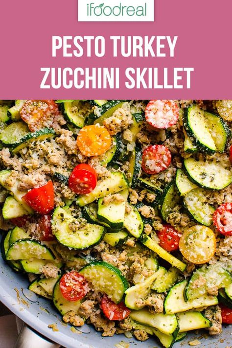 Turkey Zucchini Skillet, Low Carb Ground Turkey, Ground Turkey Zucchini, Pesto Turkey, Zucchini Skillet, Turkey Zucchini, Ground Turkey Recipes Easy, Healthy Turkey Recipes, Ground Turkey Recipes Healthy