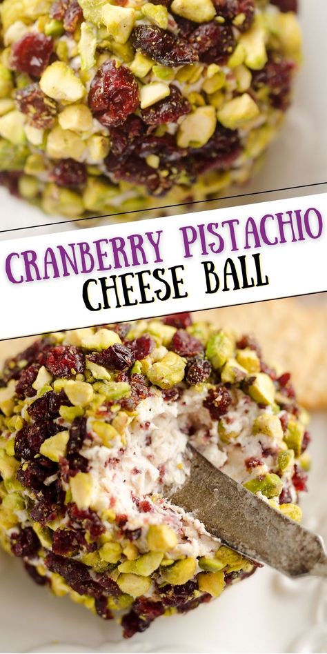 Pistachio Cheese Ball, Green Appetizer, Cranberry Cheese Ball, Vegan Cheese Ball, Cranberries Recipes, Cheese Ball Recipes Easy, Cream Cheese Ball, Cheese Ball Recipe, Cranberry Cream Cheese