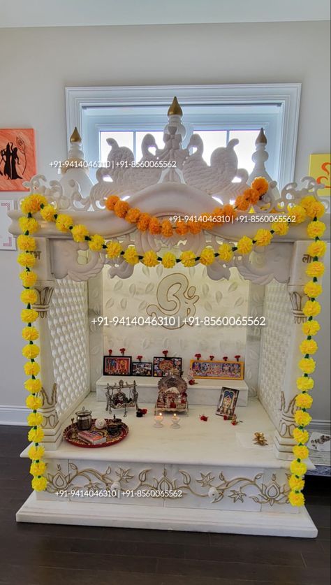 Temple Decoration Ideas Hindu, Big Balcony Ideas, Nail References, Pooja Room Decor, Marble Temple, Mandir Decoration, Big Balcony, Diwali Decorations At Home, Temple Design For Home