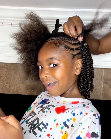 - Check more at https://howcandothis.com/hairstyleideas/103339/ Kid Two Strand Twist Styles, Braids Into Twists Natural Hair, Flat Twist Styles For Kids, Braids And Twists Hairstyles Kids, Girls Two Strand Twist Kids, Protective Styles For Black Girls Kids, Kids Quick Braided Hairstyles, Twists For Little Black Girls Hair, Girl Protective Styles Kid Hair