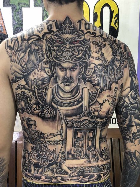 Myanmar Traditional Tattoo Design, Burmese Traditional Tattoo, Myanmar Tattoo Design, Japanese Back Tattoos For Guys, Bagan Myanmar Tattoo, Myanmar Traditional Tattoo, Myanmar Tattoo, Dragon Tattoo Shoulder, Easy Portrait