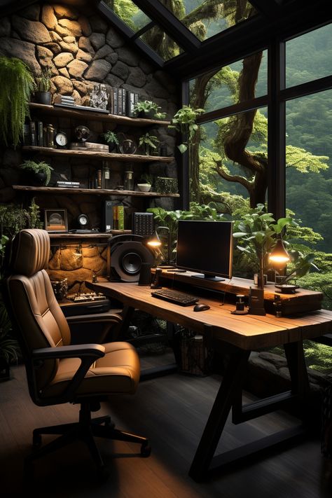 Retro Desk Setup, Setup Minimalist, Minimalist Setup, Nature Office, Design Offices, Nature Minimalist, Industrial Loft Design, Workspace Office, Workspace Ideas