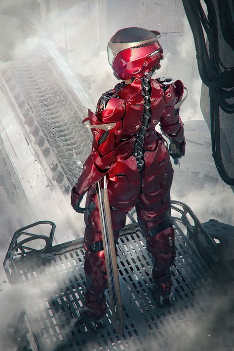 Sci Fi Swordsman, Space Swordsman, Power Armor Concept Art, Female Mech, Tech Character, Sci Fi Mech, Combat Suit, Sci Fi Tech, Eve Online