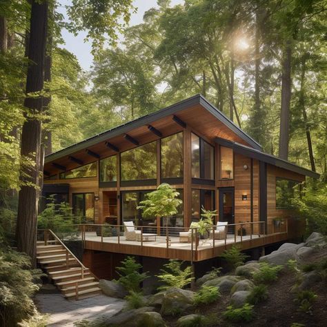 Forest House Mountain, Small Forest House, Forest Landscaping, Small Cabin In The Woods, Yurt Life, Cabin Style Homes, Cabin Exterior, Hus Inspiration, Tiny House Cabin