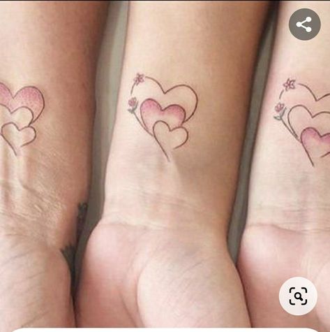 3 Generation Tattoo Ideas Women, Mother Daughter Tattoos For 4, 2 Daughters Tattoos For Mom, Generation Tattoo Ideas, Loved Ones Tattoos, Tattoos For Lost Loved Ones, Generation Tattoo, 3 Hearts Tattoo, Grunge Tattoos