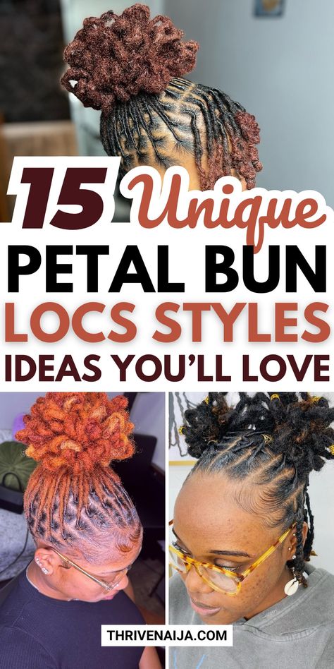 Barrel Roll Loc Styles Women Short, Loc Styles With Two Buns, Barrel Bun Locs, Two Loc Petal Buns, Easy Loc Updos For Women, Basket Weave Loc Styles, Updo Hairstyles With Locs, Updo Short Locs Styles, Valentine Loc Styles