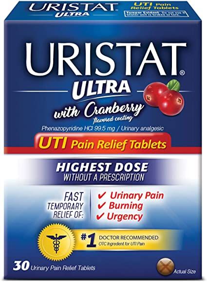 Uristat Ultra UTI Pain Relief, Maximum Strength, 30 Tablets with Cranberry Flavored Coating Higher Dose, Pelvic Pain, Medical Help, Urinary Tract, Food Store, Pain Relief, Cranberry, 2 Pack, Tablet