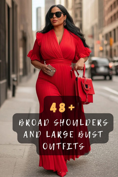 Explore 48 fashion tips tailored for those with broad shoulders and a large bust, designed to enhance your natural silhouette. Featuring flattering cuts, stylish necklines, and chic layers, these tips boost confidence. Click to discover these fashion-forward inspirations and redefine your wardrobe with style! 👗✨💃 #BroadShoulders #LargeBust #FlatteringStyles #FashionTips #ChicLayers #StylishNecklines #WardrobeInspo Styling Tips For Broad Shoulders, Broad Shoulder Necklines, Wide Shoulder Outfits, Outfit For Inverted Triangle Body Shape, Outfits For Women With Big Bust, Broad Shoulder Outfits, Broad Shoulders Women Outfits, Big Shoulders Women Outfit, Outfits For Broad Shoulders