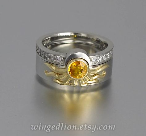 Brazil Clothes, Sun And Moon Eclipse, Engagement And Wedding Ring Set, Yellow Gold Moissanite Ring, Engagement Wedding Ring Set, Engagement And Wedding Ring, Sun Beautiful, Heart Promise Rings, Promise Ring Set