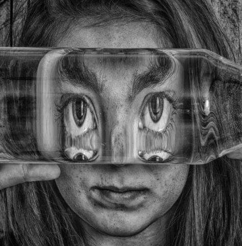 Distorted Mirror Photography, Altered Faces Photography A Level, Distorted Reality Photography, Water Distortion Art, Lock Photography Gcse, Distorted Portraits Photography, Altered Faces Photography, Magnification Art, Face Distortion Art