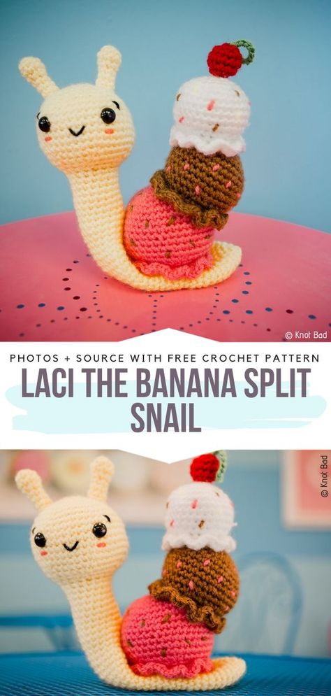 Crochet Ice Cream, Crochet Snail, Crochet Animals Free Patterns, Crochet Food, Crochet Free, Diy Crochet Projects, Amigurumi Free, Free Crochet Patterns, Amigurumi Free Pattern