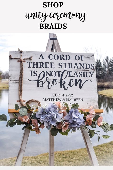 Unity Ceremony Braid, Christian Wedding Ceremony, Beautiful Wedding Ceremony, Cord Of Three Strands, Sign For Wedding, Ceremony Sign, Wedding Ceremony Ideas, Wedding Ceremony Traditions, Wood Wedding Signs