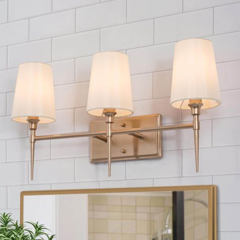 Gold Bathroom Vanity Light, Gold Bathroom Vanity, Powder Room Lighting, Mirror Sconces, Vanity Light Bar, Light Fixtures Bathroom Vanity, Vanity Light Fixtures, Indoor Wall Sconces, Gold Bathroom