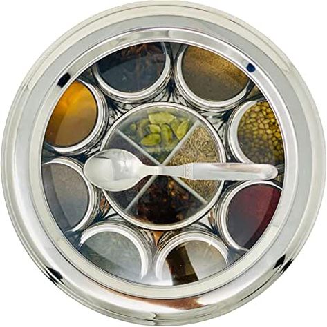 Amazon.com : masala dabba Indian Spice Box, Masala Dabba, Cooking Design, Dried Mangoes, Organic Spice, Spice Box, Spice Containers, Red Chili Powder, Healthy Work