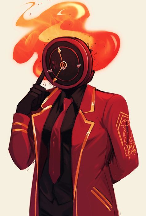 Dante Limbus Company Fanart, Clock Head Character, Lethal Company Fanart, Limbus Company Fanart, Dante Limbus Company, Clock Character, Drawing Flames, Model Anatomy, Object Head