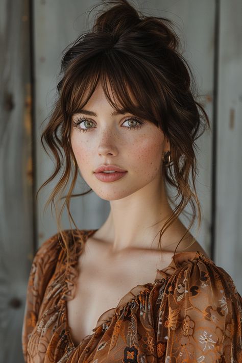 35 Fabulous Fringe Haircuts and styles That Will Transform Your Look Different Types Of Fringes, Long Haircut With Fringe, Blond Fringe Dark Hair, Fringe Ideas For Long Hair, 70s Boho Hair, Square Face Bangs Fringes, Bangs Framing Face, Wedding Hair Fringe, Cowgirl Cut Hair