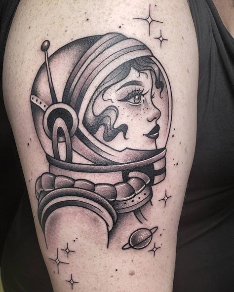 Pinup Astronaut, Traditional Tattoo Sleeve, Old School Tattoo Designs, Classic Tattoo, School Tattoo, Tattoo Sleeve, Old School Tattoo, Tattoo Inspo, Now Open