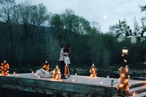 Dock proposal! In love Dock Proposal, Engagement Photos Lake, Outdoor Proposal, Proposal Photoshoot, Love Proposal, Proposal Pictures, Lake Dock, Romantic Proposal, We Go Together