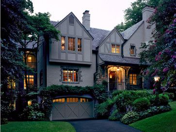 Garage right on the front, lower level.  Worked fine on this tudor. - Richard Leggin Architects Tudor Exterior Paint, English Home Design, Old English Home, Tudor Exterior, Tudor House Exterior, Home Exterior Design, English Home, Tudor Style Homes, English Tudor