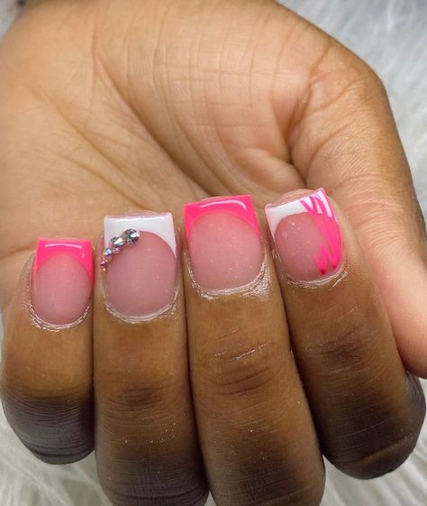 Simple Pink Short Nail Designs, Short Nail Ideas Acrylic Square Pink, Short Short Nail Ideas, Latina Nail Designs Pink Short, Pink Shorties Nails, French Tip Nails For Kids, Kid Acrylic Nails, Cute Nails For Birthday Short, Nails Acrylic For Kids