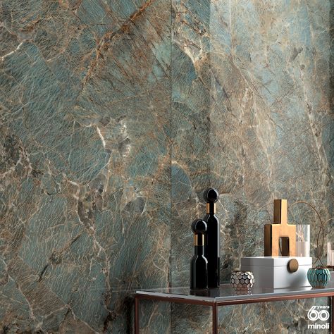 Gorgeous greens through golden notes of Minoli Cosmopolitan Amazzonite marble-effect tiles.  Create stunning rooms of everlasting marble visions with the large format marble-look porcelain tiles; Cosmopolitan Amazzonite.   #minoli #tiles #marbletiles #marbleeffect #marblelook #marbleeffecttiles #marblelooktiles #bluemarble #greenmarble #marble #marbleinterior #marblewalls #luxurytiles #largetiles #bigtiles #extralargetiles #bigmarbletiles #largemarbletiles Marble Interior, Unique Tile, Large Format Tile, Marble Surface, Marble Look Tile, Marble Tiles, Bathroom Colors, Green Marble, Marble Design