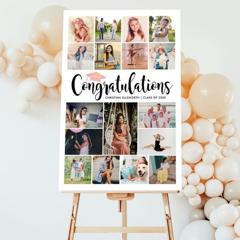 Graduation Photo Boards, Graduation Photo Collage, Graduation Canvas, Graduation Party Pictures, Open House Invitation, Black Calligraphy, Photo Collage Design, Portrait Photos, Graduation Photo