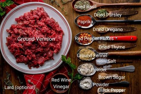 Venison Italian Sausage, Deer Jerky Recipe, Italian Sausage Seasoning, Venison Sausage Recipes, Ground Venison Recipes, Venison Sausage, Deer Recipes, Breakfast Sausage Recipes, Ground Venison