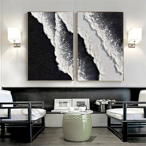 Black and white waves Wall Art Black and white plaster wall art Set Of 2 Black and white textured wall art Set Of 2 Black Abstract Wall Art Black And White Waves, White Textured Wall Art, White Textured Wall, Wabi Sabi Art Painting, Wabi Sabi Painting, Wabi Sabi Art, Plaster Wall Art, Wall Art Set Of 2, Plaster Art