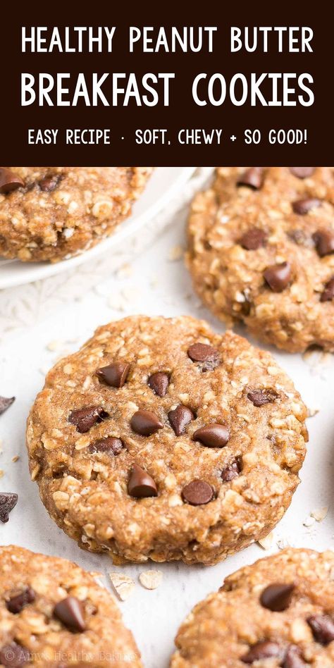 Peanut Butter Oatmeal Breakfast Cookies, Peanut Butter Oatmeal Breakfast, Chocolate Chip Peanut Butter Oatmeal, Peanut Butter Breakfast Cookies, Low Calorie Oatmeal, Breakfast Ideas Healthy Clean Eating, Low Sugar Breakfast, Calorie Breakfast, Peanut Butter Breakfast