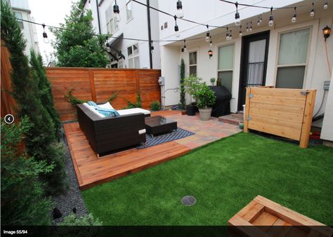 Small backyard turf, deck hidden AC Turf Small Backyard Ideas, Small Outdoor Patio Ideas With Turf, Turf On Deck Outdoor Living, Turf On Deck, Turf Patio Ideas, Small Backyard With Turf, Hidden Ac, Deck With Astroturf, Turf Patio