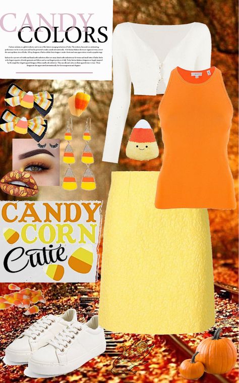 Candy Corn Outfit, Candy Corn Costume Women, Candy Corn Halloween Costume, Corn Costume, Candy Corn Costume, Scarecrow Ideas, Halloween Costumes Scarecrow, Inspired Costumes, Halloween Party Planning