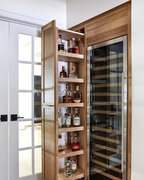 34 Wine Rack Ideas: Stylish and Functional Wine Storage Solutions for Every Home - placeideal.com Wooden Wine Cabinet, Liquor Storage, Handmade Cabinets, Rustic Wine Racks, Ceiling Storage, Wooden Wine Rack, Wine Rack Wall, Beautiful Storage, Oak Cabinets