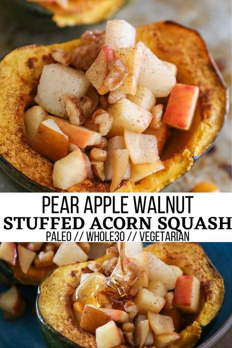 Stewed Pears, Paleo Acorn Squash, Stewed Apples, Hobbit Food, Acorn Squash Recipe, Cranberry Pear, Maple Syrup Recipes, Stuffed Acorn Squash, Autumn Side Dishes