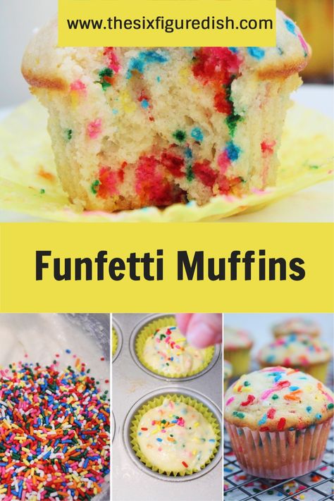 This easy funfetti muffin recipe is great for birthday parties. They're colorful and absolutely delicious. #funfetti #recipes #muffins Confetti Muffins, Funfetti Muffins, Funfetti Recipes, Food Preps, Recipes Muffins, Jumbo Muffins, Muffin Batter, Vanilla Flavor, Muffin Recipe