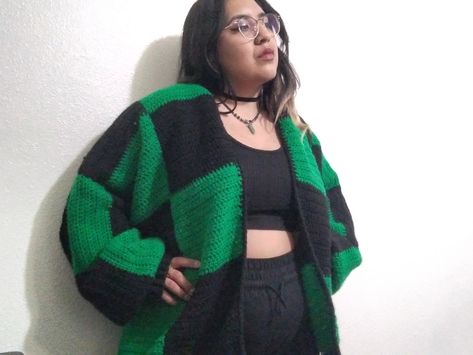 Crochet demon slayer tanjiro sweater handmade check out on etsy for your very own. Different color choices available. https://www.etsy.com/listing/1033508409/tanjiro-inspired-crochet-bomber-jacket?ref=shop_home_active_2&frs=1 Crochet Patterns Demon Slayer, Demon Slayer Knitting, Tanjiro Jacket Crochet, Tanjiro Haori Crochet, Tanjiro Cardigan Crochet, Crochet Demon Slayer Pattern, Tanjiro Inspired Outfit, Demon Slayer Crochet Pattern, Tanjiro Jacket