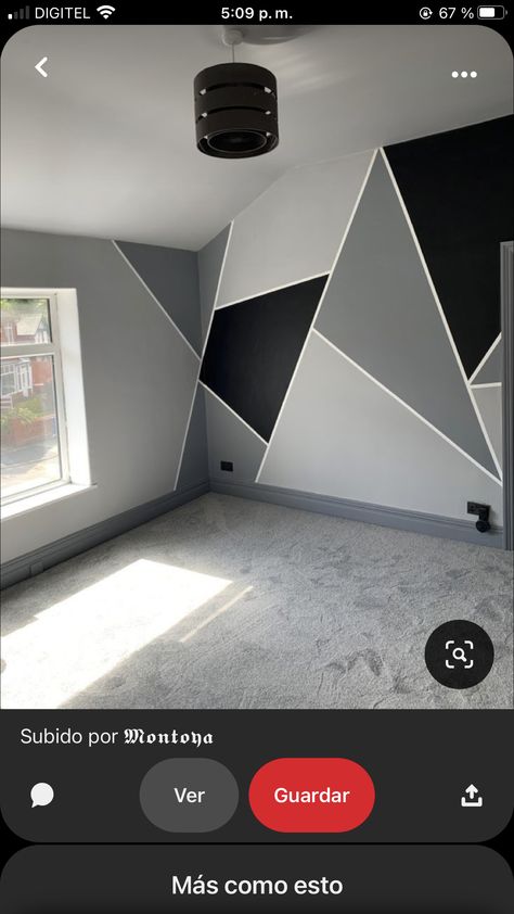 Geometric Triangle Wall Paint, Room Paint Designs, Geometric Wall Paint, Black Painted Walls, Wall Paint Patterns, White Wall Paint, Room Color Combination, Boy Bedroom Design, Room Wall Painting