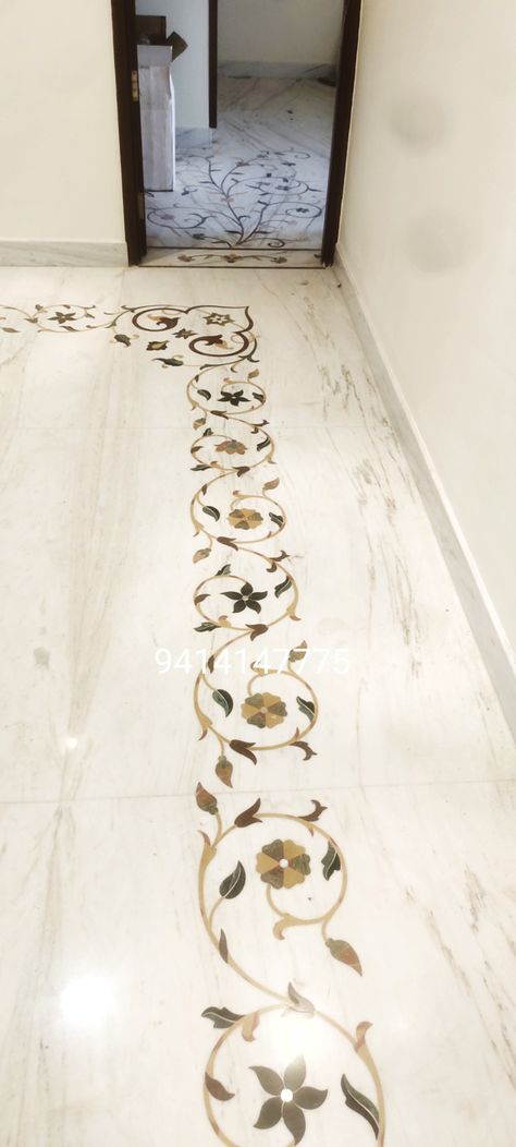 Marble inlay floor design natural stone flower leaf contact us 9928357775 Marble Flooring Pattern, Floor Inlay Design, Marble Inlay Designs, Marble Inlay Floor, Floor Inlay, Floor Pattern Design, Villa Decor, Inlay Flooring, Marble Flooring Design