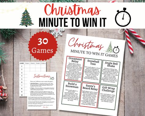 Christmas Minute to Win It Game, Printable Christmas Party Games, Christmas Games for Families - Etsy Australia Holiday Party Games For Kids, Christmas Minute To Win It, Party Games Group, One Minute Games, Taboo Game, Party Games For Kids, Minute Games, Printable Christmas Games, Minute To Win