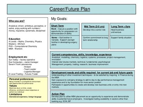 Career/Future PlanMy Goals:Who you are?Analytical, driven, ambitious, perceptive, creative, enjoy working with numbers / money, inquisitive, systematic, discip… Employee Growth Plan, Career Plan Example, Life Plan Template, Employee Development Plan, Personal Development Plan Example, Professional Development Plan, Career Development Plan, Career Plan, Personal Development Plan Template