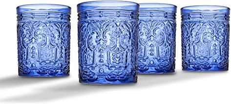 Amazon.com: Jax Double Old Fashioned Beverage Glass Cup by Godinger – Blue – Set of 4: Kitchen & Dining Drinking Glass Sets, Highball Glasses, Glass Tumblers, Highball Glass, Old Fashioned Glass, Whiskey Glasses, Forest Design, Silver Art, Drinking Glass