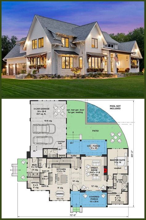 Farmhouse Floor Plans 2 Story, Door Floor Plan, Rental House Plans, 5 Bedroom House Plans, Floor Plans 2 Story, Farmhouse Floor Plans, Farmhouse Flooring, Modern Farmhouse Living, Open Concept Layout