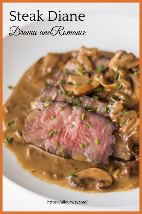 A Classic retro dish that is ideal for a romantic dinner for two. It would even be a special meal for company. The star of the show is the Steak Diane Sauce. Delicious and rich made so by the flambé. The pan gravy highlights the tender juicy meat. This is definitely a meal that will long be remembered. #steakdiane, #steakdianesauce, #datenightin, #romanticdinner, #flambé, #specialdinner, #dinnerfortwo Steak Diane Sauce, Diane Sauce, Steak Diane Recipe, Steak Diane, Rib Steak, Retro Dishes, Resep Smoothie, Romantic Dinner Recipes, Dinner For Two