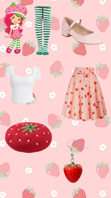 Strawberry Shortcake inspo 🍓🍰 Strawberry Shortcake Cosplay Ideas, Strawberry Shortcake Theme Outfits, Cute Strawberry Outfit, Strawberry Shortcake Costume Aesthetic, Strawberry Shortcake Costume Ideas, Strawberry Shortcake Outfit Inspiration, Diy Strawberry Shortcake Costume, Strawberry Shortcake Costume Group, Strawberry Shortcake Aesthetic Outfit