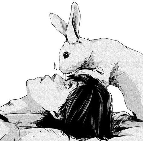 rabbit and boy manga 그림 낙서, Images Kawaii, Image Swag, 흑백 그림, Drawing Faces, Gothic Anime, Arte Obscura, Digital Painting Tutorials, Images Esthétiques