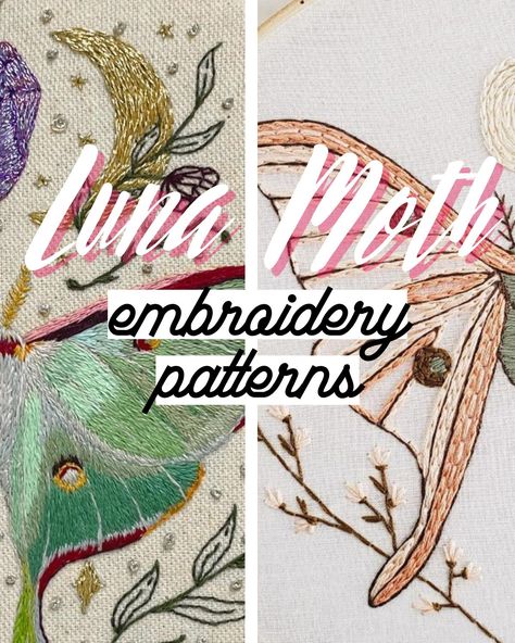 Luna Moth Embroidery Pattern, Luna Moth Embroidery, Moth Embroidery, Brown Moth, Animal Embroidery Patterns, Lunar Moth, Moth Wings, Moon Moth, Moth Art