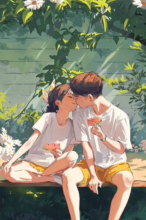 Couple Cooking Drawing Reference, Aesthetic Couple Illustrations, Couple Studying Together Aesthetic, Study Anime, Photo Study, In Denial, Eat Me, Chubby Cheeks, Cute Couple Art