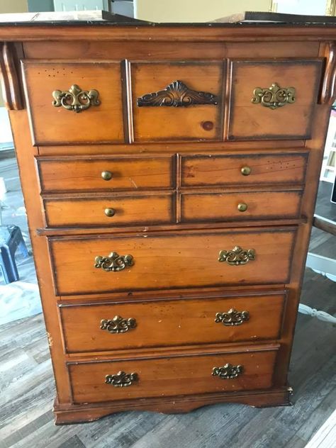 As many of you may already know, I love taking a piece of furniture and giving it an entirely different look and use. I feel this makes the piece unique and one-of-a-kind, as well as a statement piece. One that can’t be found in any furniture store.I found this dresser on Facebook Marketplace. It was local, which is always a plus! It had a few dings and scratches but nothing that could not be repaired. I paid $70.00 which I thought was an awesome deal. I did not want to just throw pain… Farmhouse Pantry Cabinets, Orange Dresser, Broken Dresser, Dresser Farmhouse, Cabinet Doors Repurposed, Farmhouse Makeover, Diy Cabinet Doors, Dresser Ideas, Repurposed Dresser