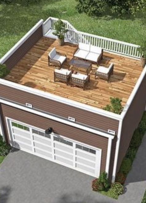 Deck Over Garage, Garage Plans Detached, Rooftop Patio Design, Backyard Garage, Modern Tropical House, Garage Roof, Small Terrace, Rooftop Terrace Design, Carport Designs