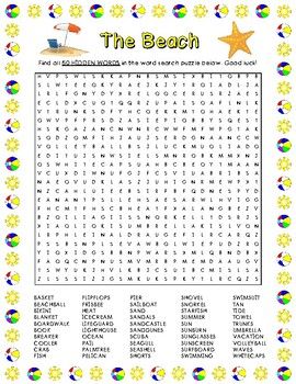 This "Beach" themed word search contains 50 words and is challenging. I usually have students work in partners to complete it. A great activity to celebrate the arrival of summer or end of year while also keeping your students busy. Enjoy!If you enjoyed this product, please check out my other word s... Beach Word Search, Spring Word Search, Word Puzzles For Kids, Beach Words, Beach Coloring Pages, Summer Worksheets, Difficult Puzzles, English Lesson Plans, Fun Summer Crafts