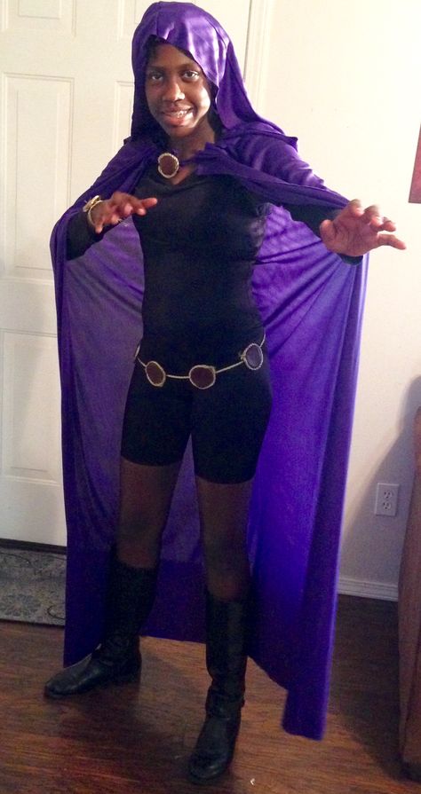 Ravena Costume, Diy Raven Costume, Raven Costume Teen Titans, Raven Teen Titans Cosplay, Raven Halloween Costume, Bob Ross Costume, Diy Adult Halloween Costumes, Diy Superhero Costume, Raven Costume